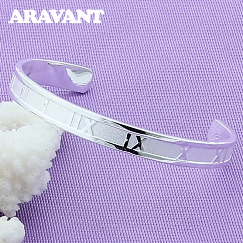 

925 Silver Lucky Roman Numbers Bracelets Bangles For Women Men Fashion Jewelry