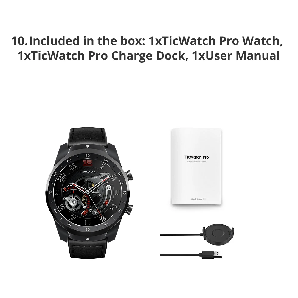 Умные часы Ticwatch Pro Bluetooth V4.2 gps NFC платежи/Google Assistant IP68 Защита от воды и пыли спорт