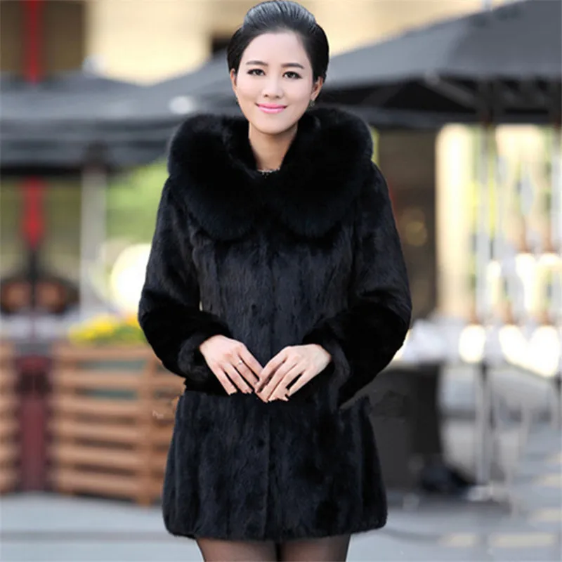 Женское пальто из искусственного меха черного цвета S 4XL большие размеры меховая