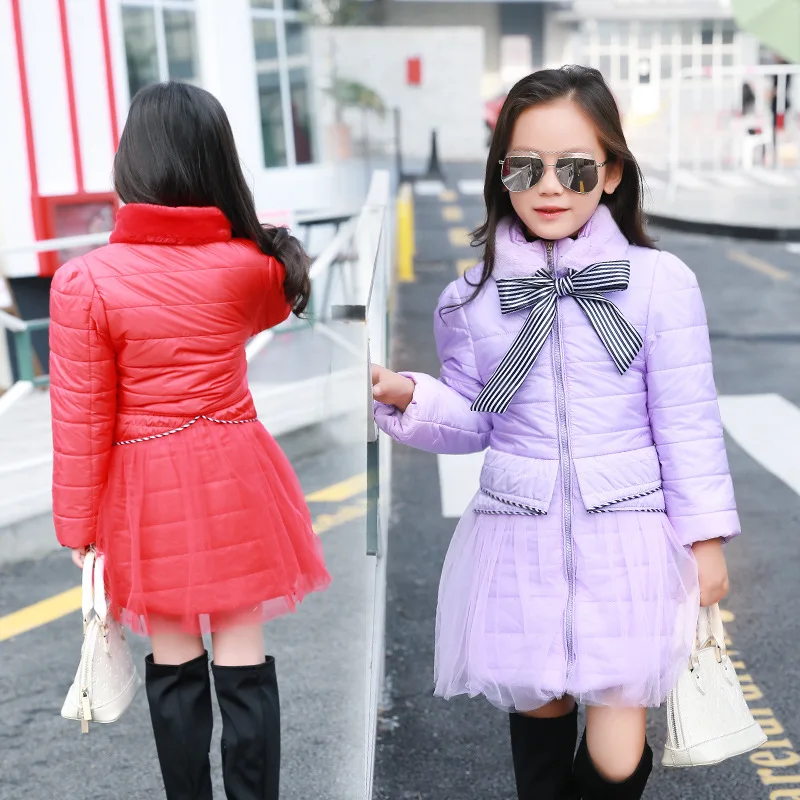 2016 Зимние Девушки Хлопка Ватник Дети Кружева Утолщаются Куртки Для Девочек