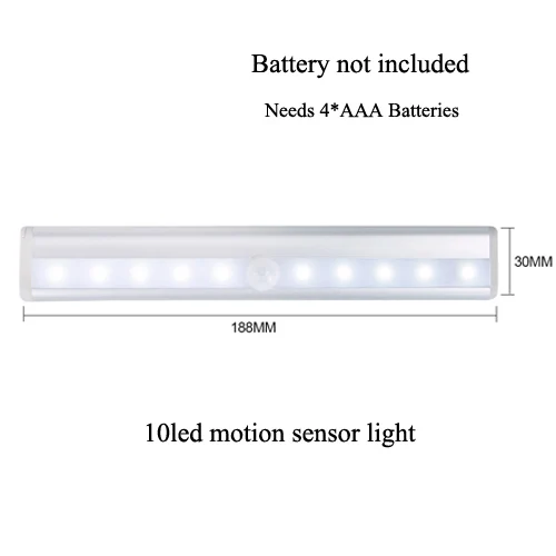 10LED motion sensor Беспроводной PIR датчик движения лампа Интеллектуальный светодиодный светильник с батареей под шкаф s для шкафа шкаф кухонный ночной Светильник - Цвет: 10LED motion sensor