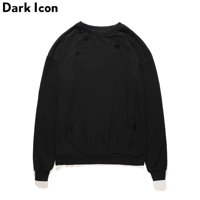 Мужской однотонный махровый свитшот с дырками DARK ICON черный зеленый пуловер 2019| |