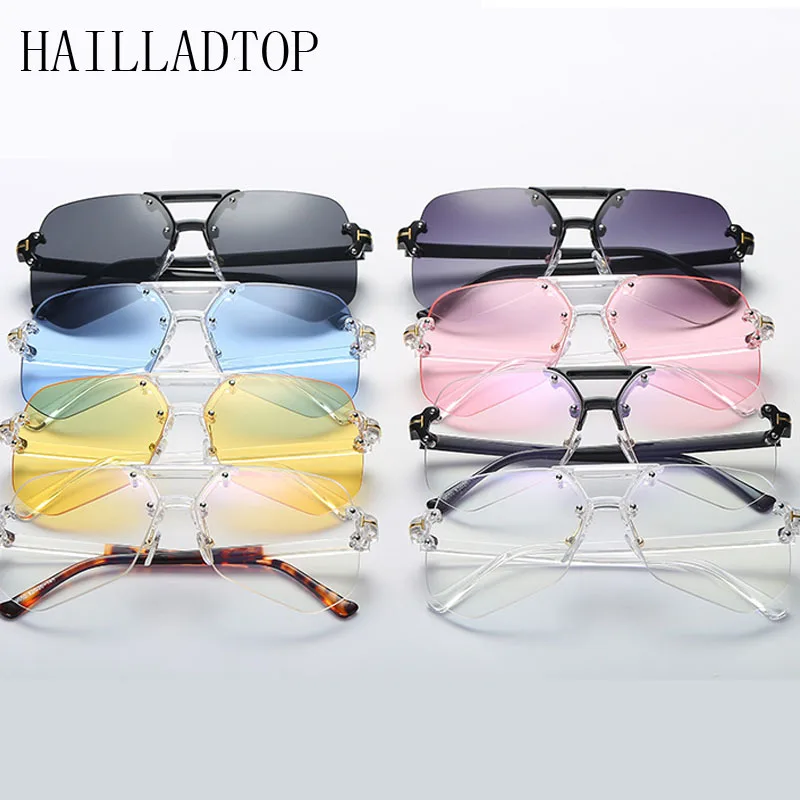 

Summer Fashion Sunglasses Women Plastic Rimless UV400 Sunglasses 2021 Suit For Traveling Driving Adult Sunglasses Men Polaized