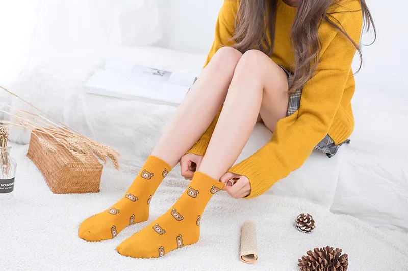 Продукт осень/зима Harajuku прекрасный мультфильм колледж Стиль носки женщины счастье кавай медведь личности Tide Calcetines