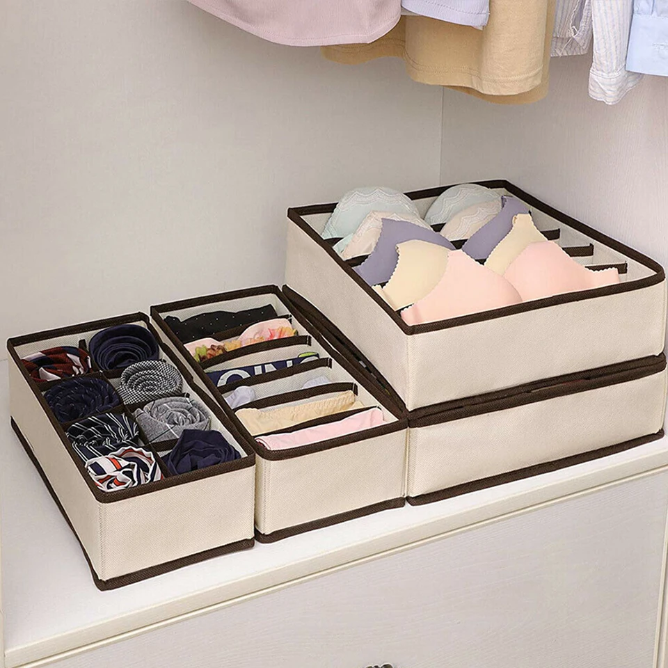 4pcs Multi-size Bra Underwear Organizer Foldable Home Storage Box Non-woven Wardrobe Drawer Closet For Scarfs Socks 15 | Дом и сад