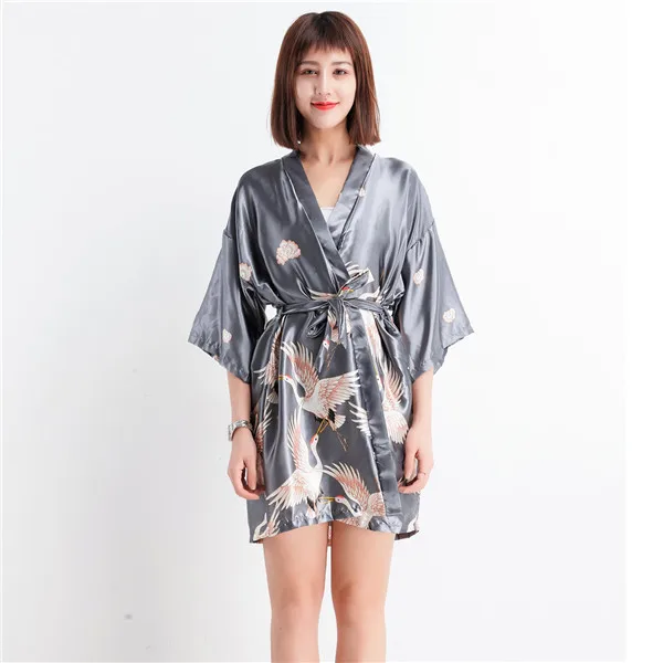 Robe A8 Цветочный женский Атласный халат с цветочным принтом, сексуальный домашний халат, ночная рубашка, винтажное кимоно юката, Свадебный халат для подружки невесты - Цвет: Robe A8