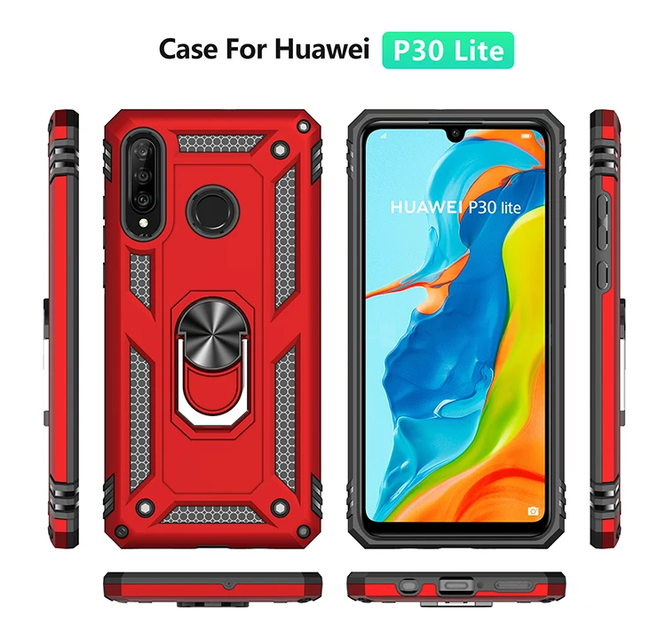Shock proof Armor Resistant Bracket Absorption TPU+PC 360° Rotating Case For Huawei P30 Lite Anti knock |