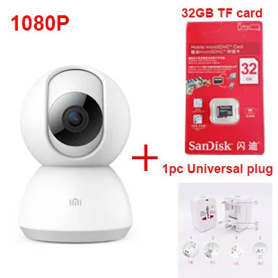 Обновленная Оригинальная Xiaomi Mijia умная камера Веб-камера 1080P WiFi Pan-tilt ночное видение 360 градусов видеокамера детский монитор - Цветной: Universal plug 32GB