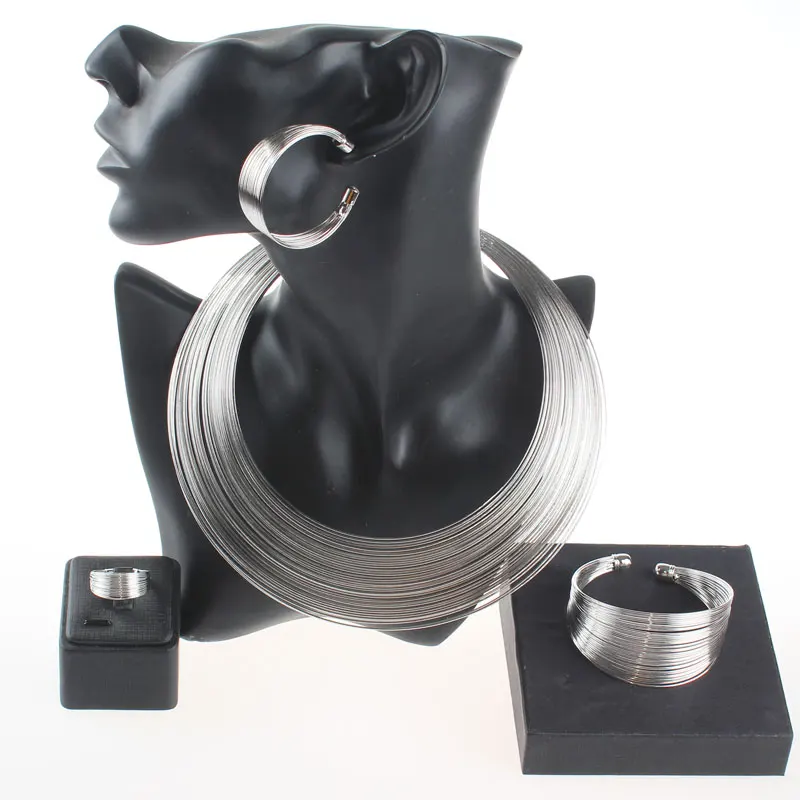 Модный позолоченный/посеребренный набор из нескольких нитей ожерелье серьги