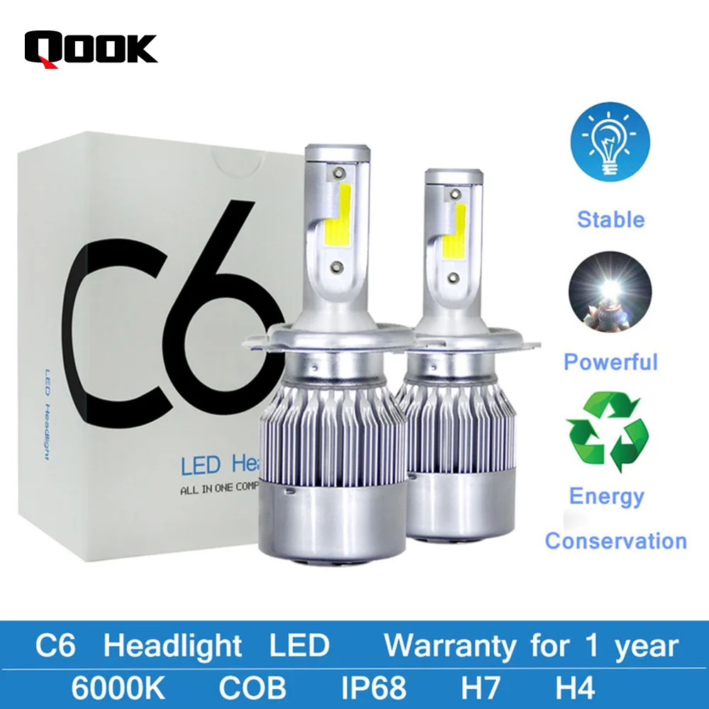 C6 Led H4 H1 H3 H11 9005 9006 H7 H27 880 9004 h13 светодиодные лампы для фар 12 в 6000K IP68 COB автомобильная