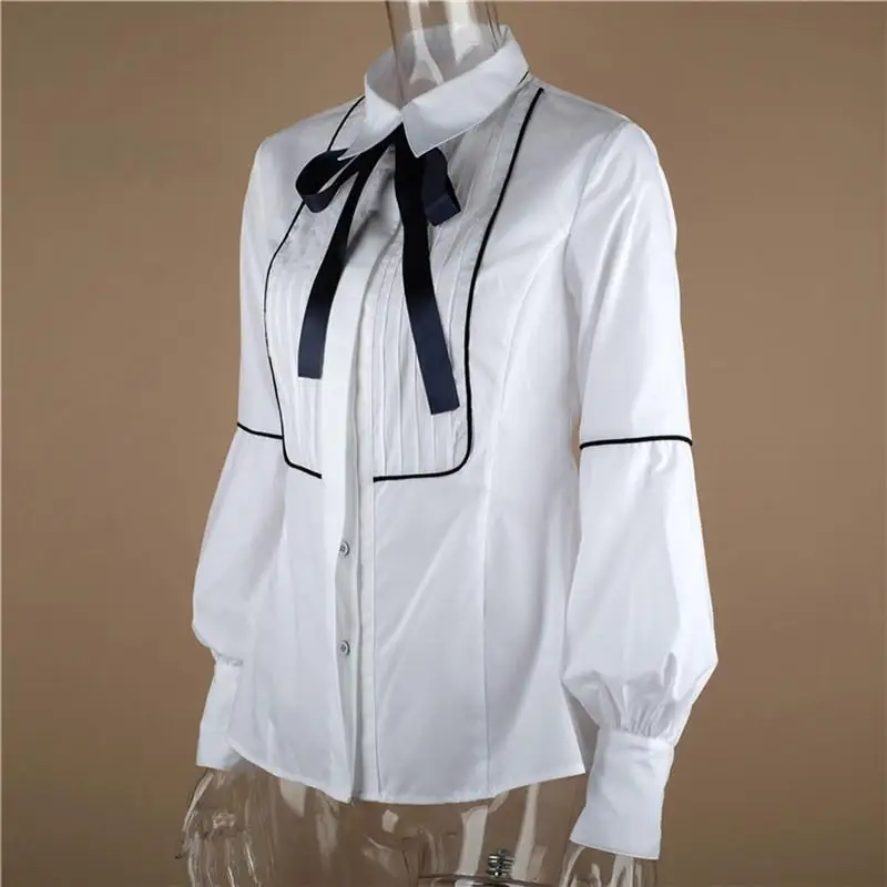 2018 Для женщин рубашка Фонари рукавом весна элегантные офисные галстук-бабочка