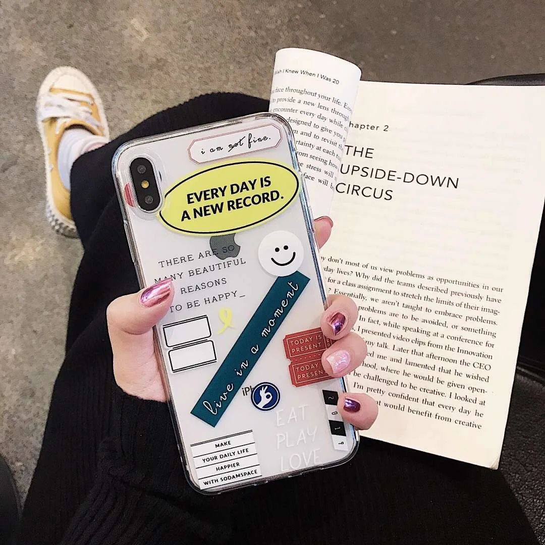 INS корейский текст английский улыбка этикетка чехол для телефона iphone Xs max Xr X 6 6s 7 8