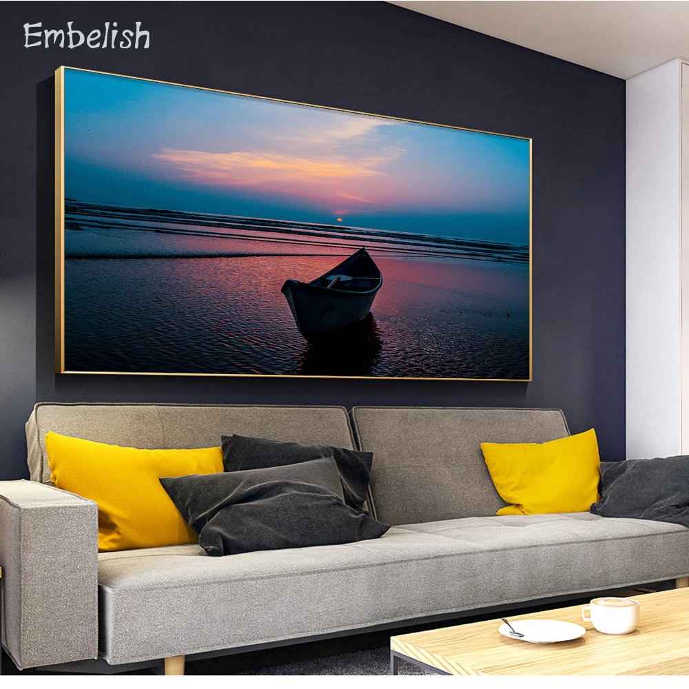 

Embelish 1 Pieces Ship On Beach Boat Landscape Modern Home Decor Wall Art Pictures For Living Room HD Print On Canvas Paintings