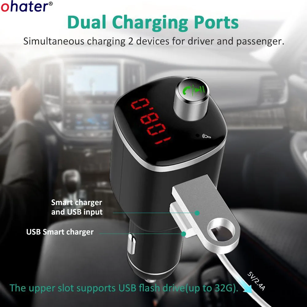 Fm передатчик Aux модулятор Bluetooth Handsfree Car Kit Audio MP3 плеер с 2.4A зарядкой Dual USB