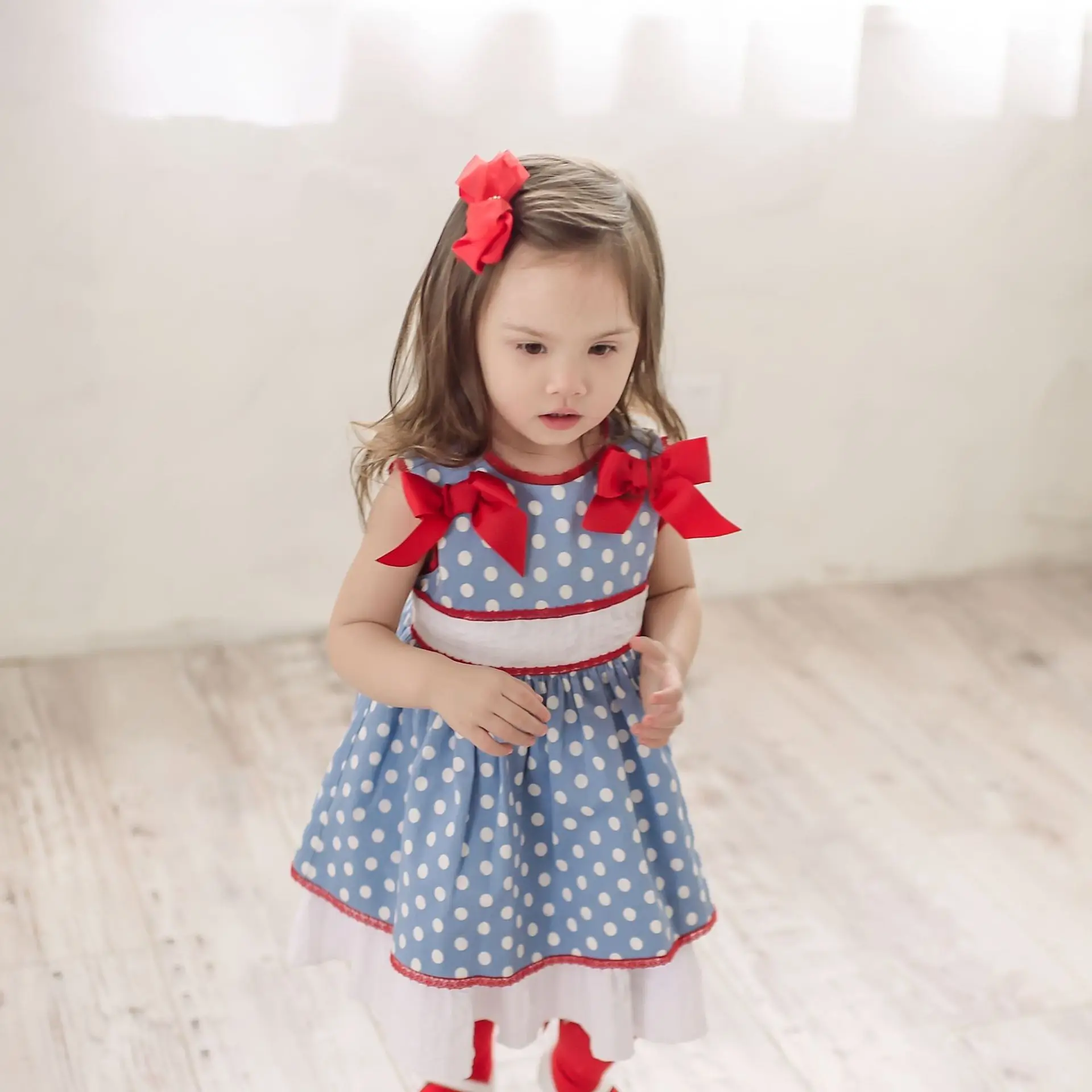 

2019 Summer Spanish Vintage girl dress Lolita Dot Princess Dress Bow sleeveless cotton Dress Modis Kids clothes Vestidos Y1489
