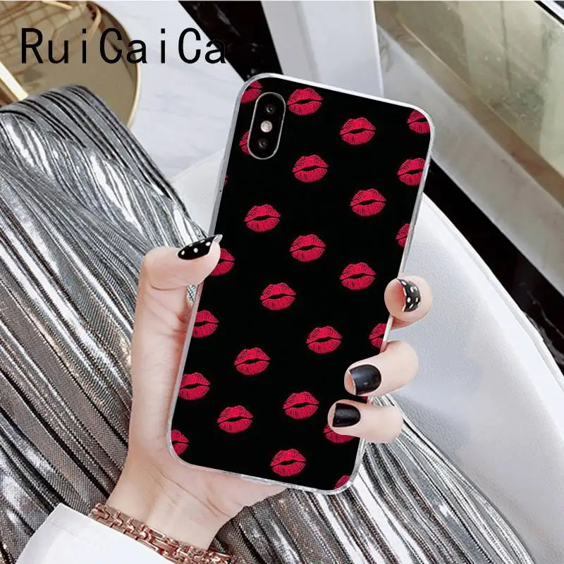 RuiCaiCa девчачьи розовые губы модный новый узор чехол для телефона iPhone 8 7 6 6S Plus X XSMAX 5