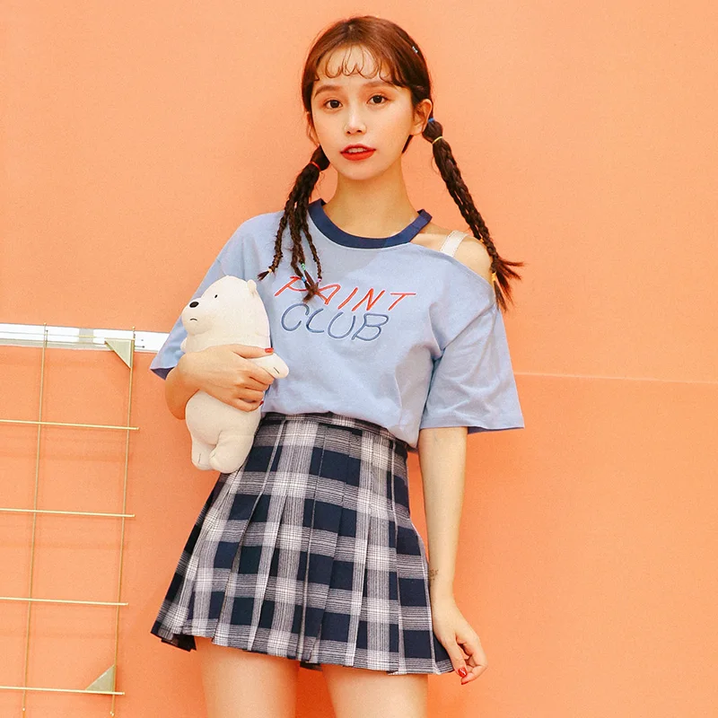 Женские юбки в японском стиле панк Kawaii Ulzzang Ретро плиссированная клетчатая юбка