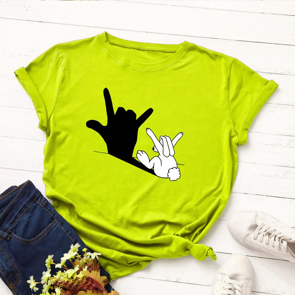 green SINGRAIN забавный кролик размера плюс футболка женская мультфильм тройники милые животные базовые Топы новая Harajuku Летняя Повседневная хлопковая футболка - Цвет: green