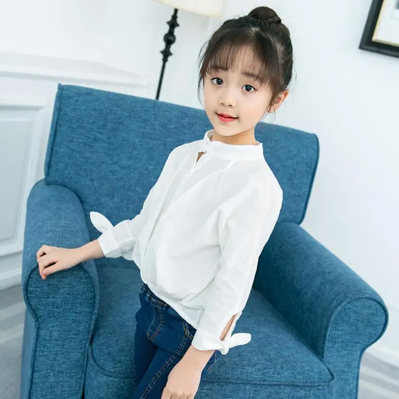 2019 детская одежда для маленьких девочек-подростков хлопковая белая блузка