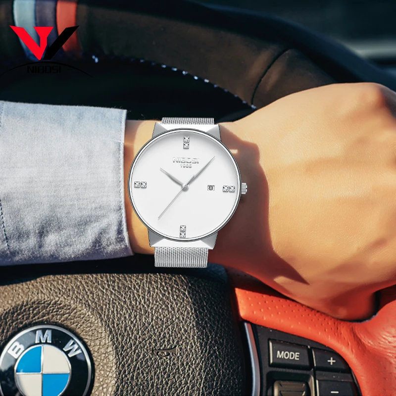 Женские тонкие часы NIBOSI роскошные от известного бренда женские из нержавеющей