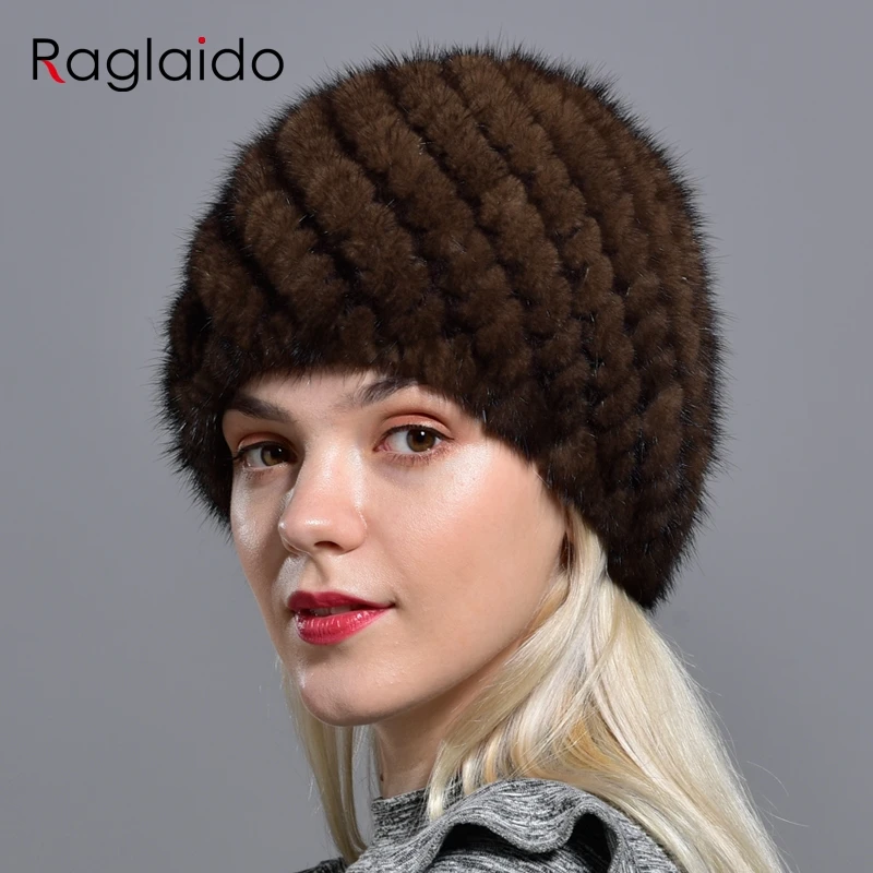 Raglaido Женская вязаная шапка mink fur шапки женские трикотажныеТрикотажные Норки Меховые Шапки для Женщин Подлинная Натурального Меха ананас Шапка Зимняя Шапочка Шляпы Снег Русский Реального Меховая Шапка LQ11191
