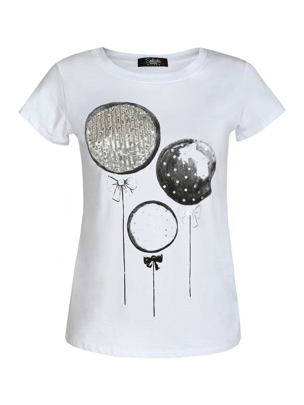 Белые футболки с принтом Solada и блестками | Женская одежда