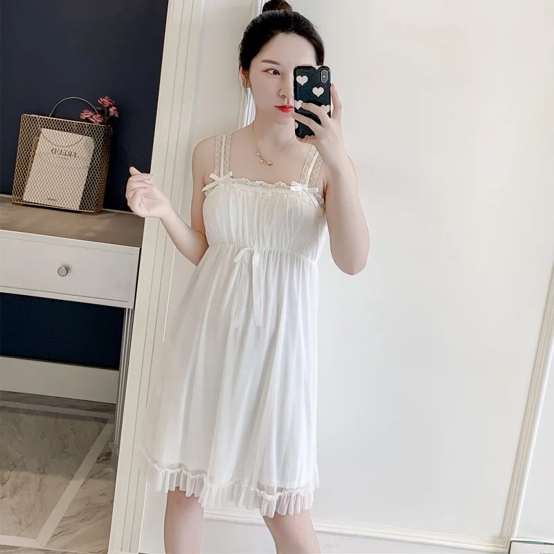 Lovely Retro Women Nightdress Lace Spaghetti Strap Princess Style Nightwear