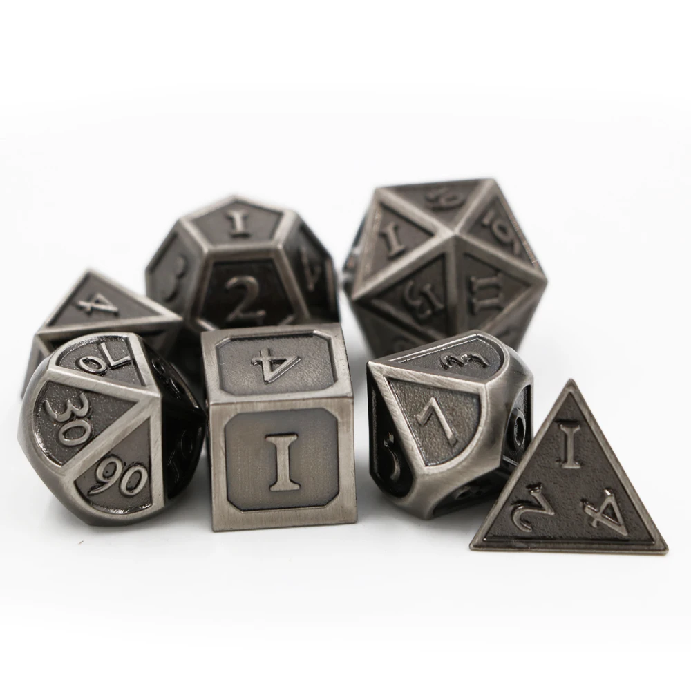 IMDG 7 шт./компл. Творческий RPG игра в кости многогранник металлические игральные кубики DND шрифт древних Никель Цвет цифровой игра в кости