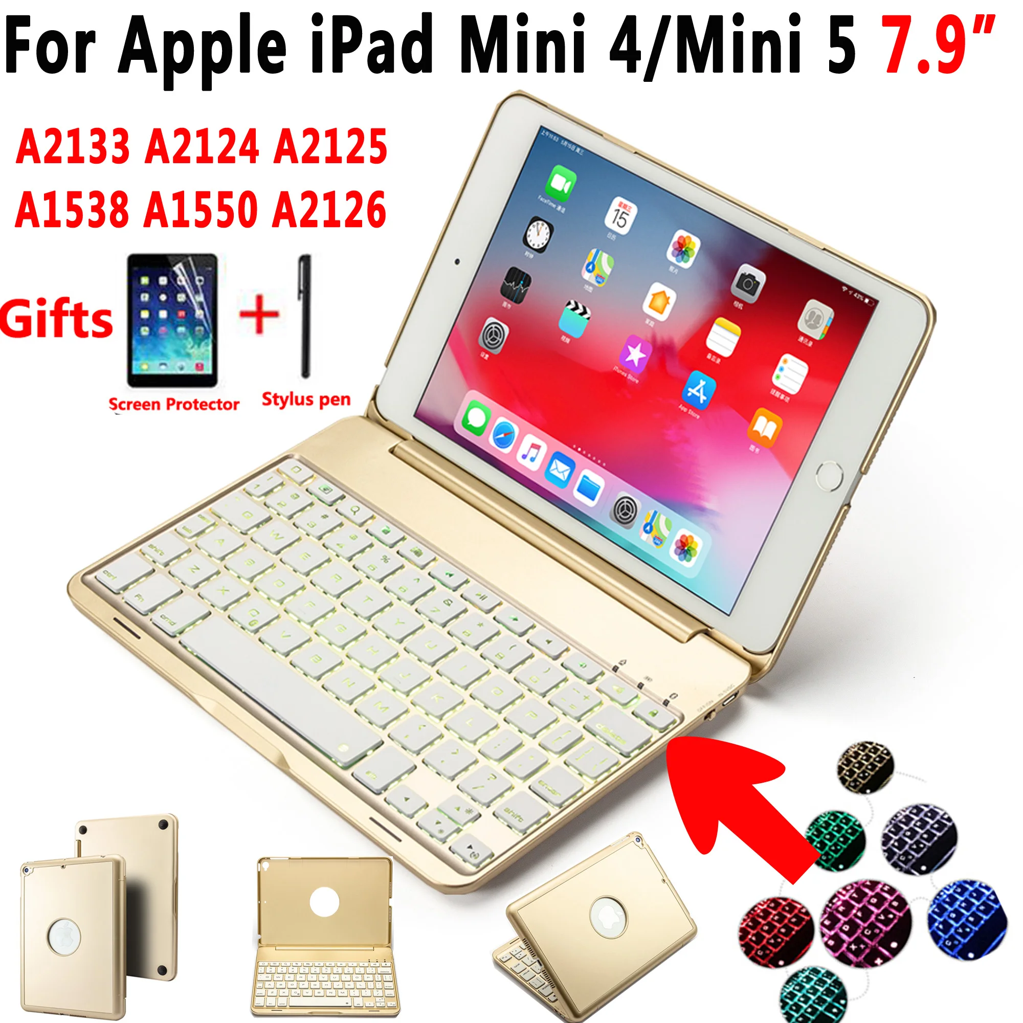 Bluetooth клавиатура с подсветкой чехол для iPad Mini 5 2019 4 7 9 A2133 A2124 A2125 A1538 A1550 цветов умная