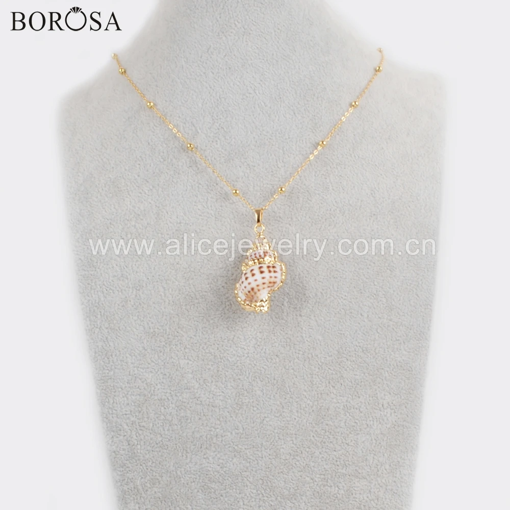 BOROSA 5/10 шт. Новое поступление 20 дюймов натуральный золотой цвет ракушка кулон
