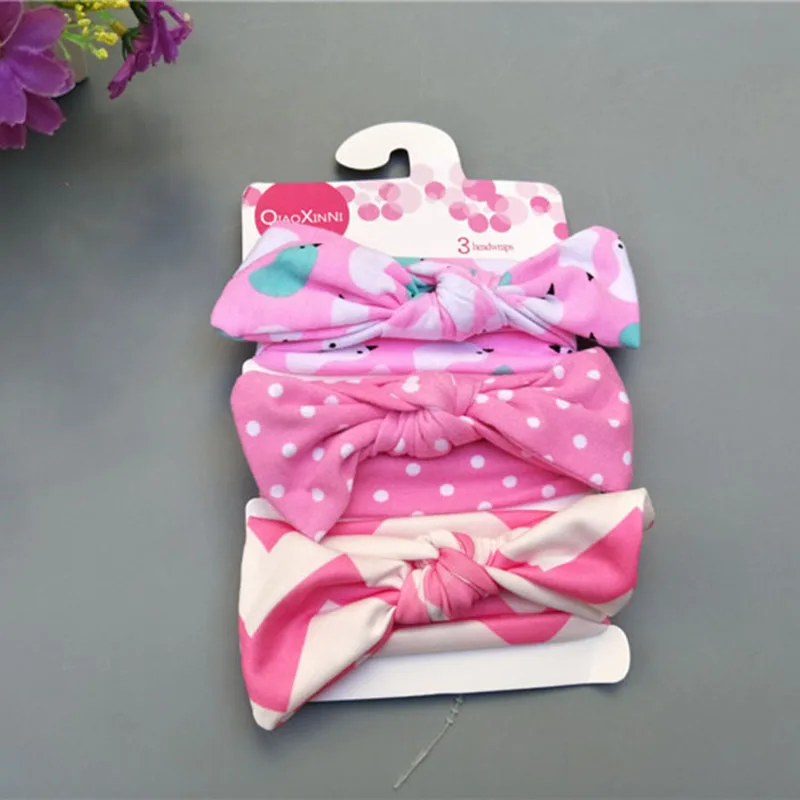 New 3PCS/Set Rabbit Ear Kids elastic hair band Girls Child Headband Cotton Dots Bowknot Flower Turban Headwear Hair Accessories |