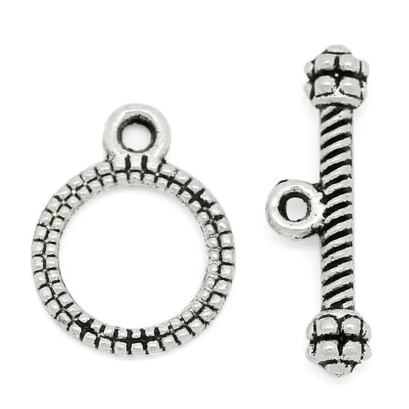 Круглые Серебристые застежки DoreenBeads из цинкового металлического сплава 13 мм х 10