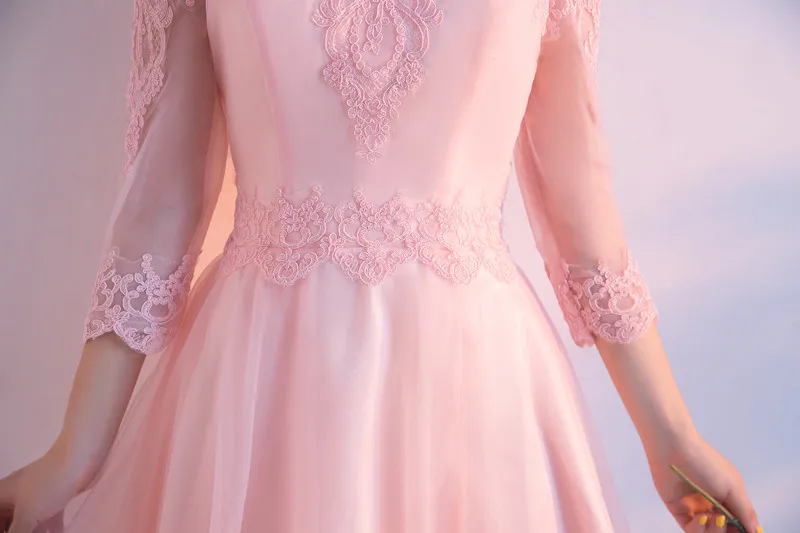 Prom Dresses Custom Made Sexy Boat Neck Tulle With Appliques Three Quarter A-line Dress Short 2017 New | Свадьбы и торжества