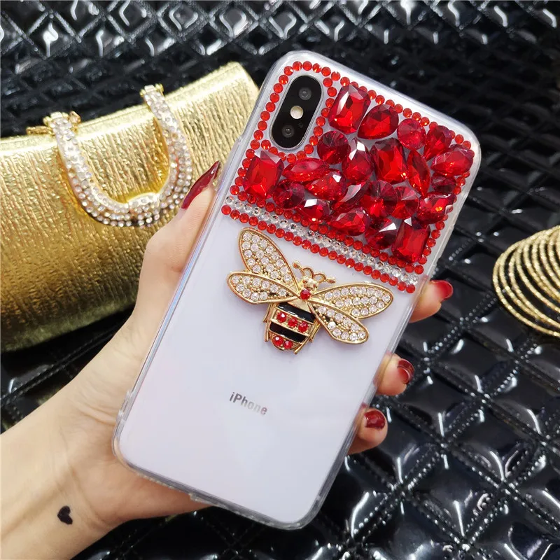 Luxury Gem Metal Bee Rhinestone Soft Phone Cases For SamsungS5 S6 S7 S8 S9 S10 PLUS Fashion Fundas NOTE5 8 9Back Cover Coque | Мобильные