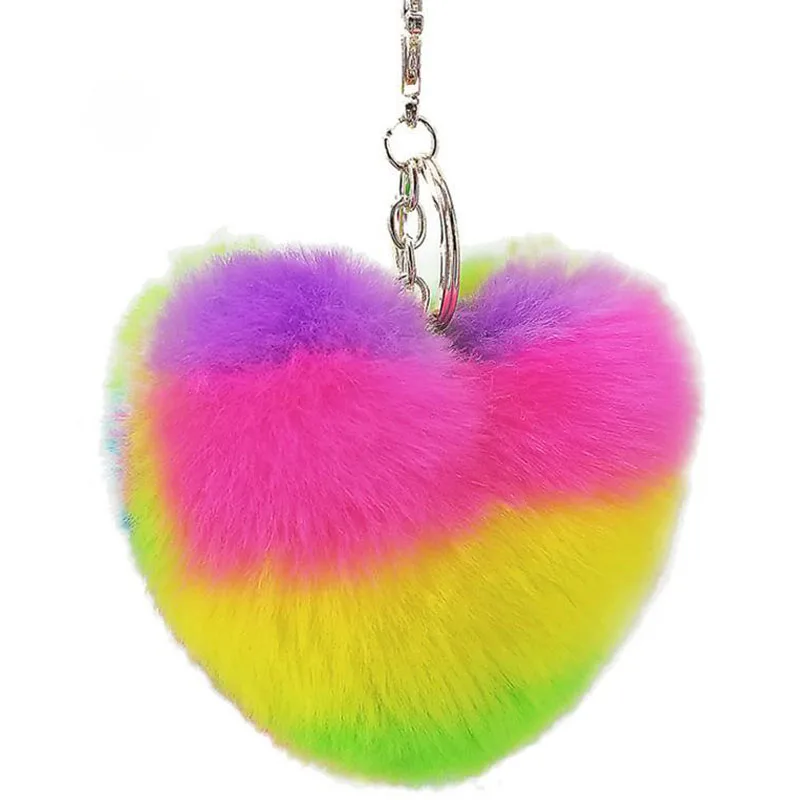 multicolor Keychains 2 шт./лот плюшевые брелки Мягкие плюшевые игрушки брелок 15 см сердце Форма Для женщин пушистый мех мяч небольшой кулон с телефон Сумки GMR140 - Цвет: multicolor Keychains