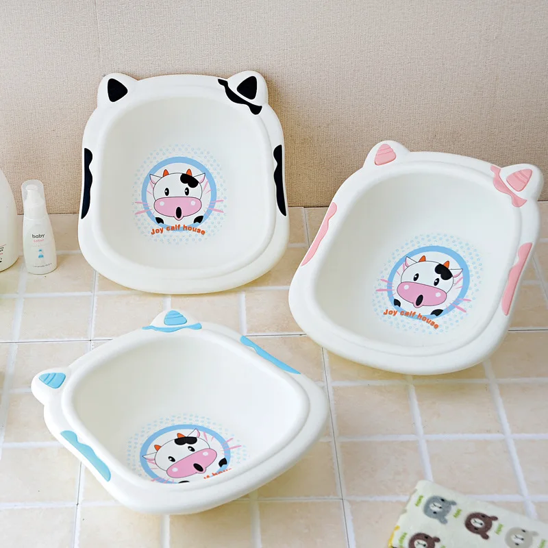 Cute Cartoon Baby Washbasin Newborn Infant Wash Face Foot Ass Bath Tub Children's Cow Washing Bathtub | Мать и ребенок