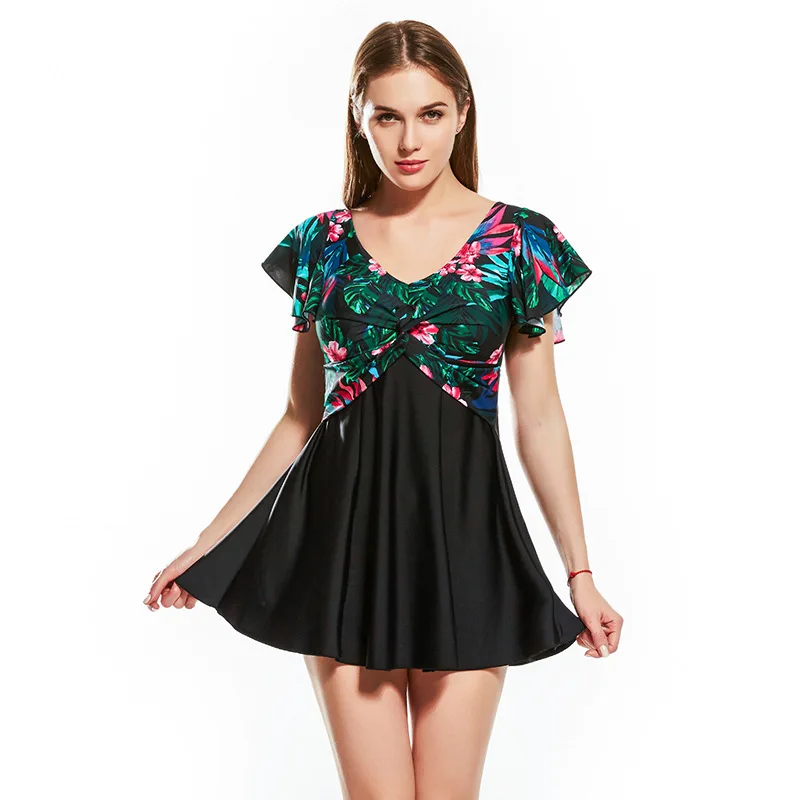

Vintage Swimwear Women Swimsuit Two-piece Slim Swimdress Suits 4XL 5XL Plus Size Swimwear Floral Beach Bathing Suits Wholesale
