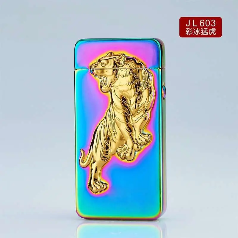 Новейшая электрическая плазменная зажигалка с двойной дугой и зарядкой от usb, ветрозащитные зажигалки с драконом для курильщиков, сигареты, сигары, подарки - Цвет: 4