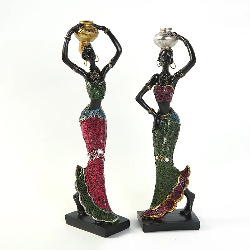 

BUF 22cm African Woman Statue Resin Craft Home Decoration Sculpture European Style Simple House Decor Ornaments Gifts