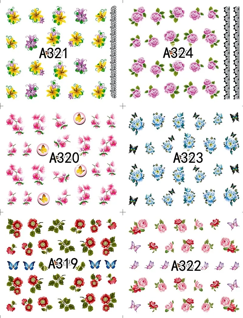 12 листов красота цветок бабочка дизайн ногтей переводная наклейка на ногти