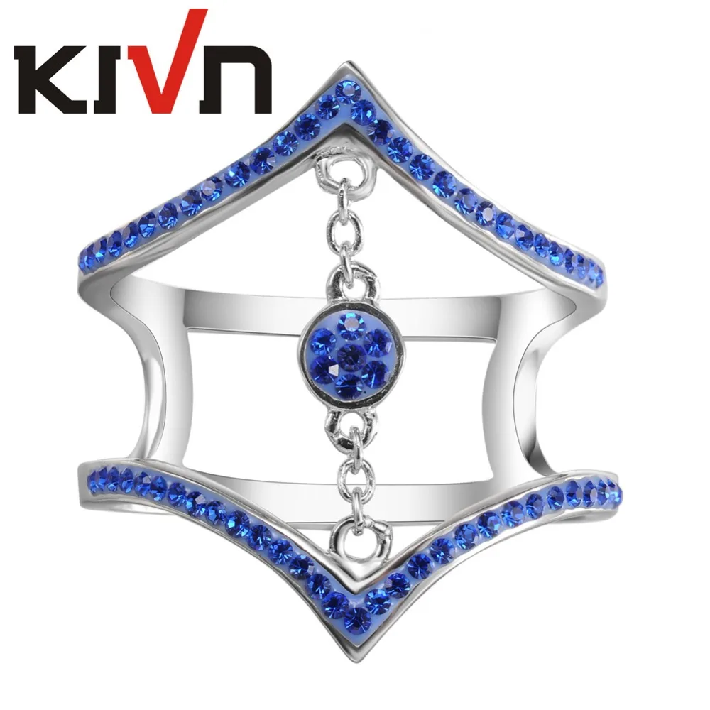 Женские модные украшения KIVN синие кристаллические кольца для свадьбы и помолвки
