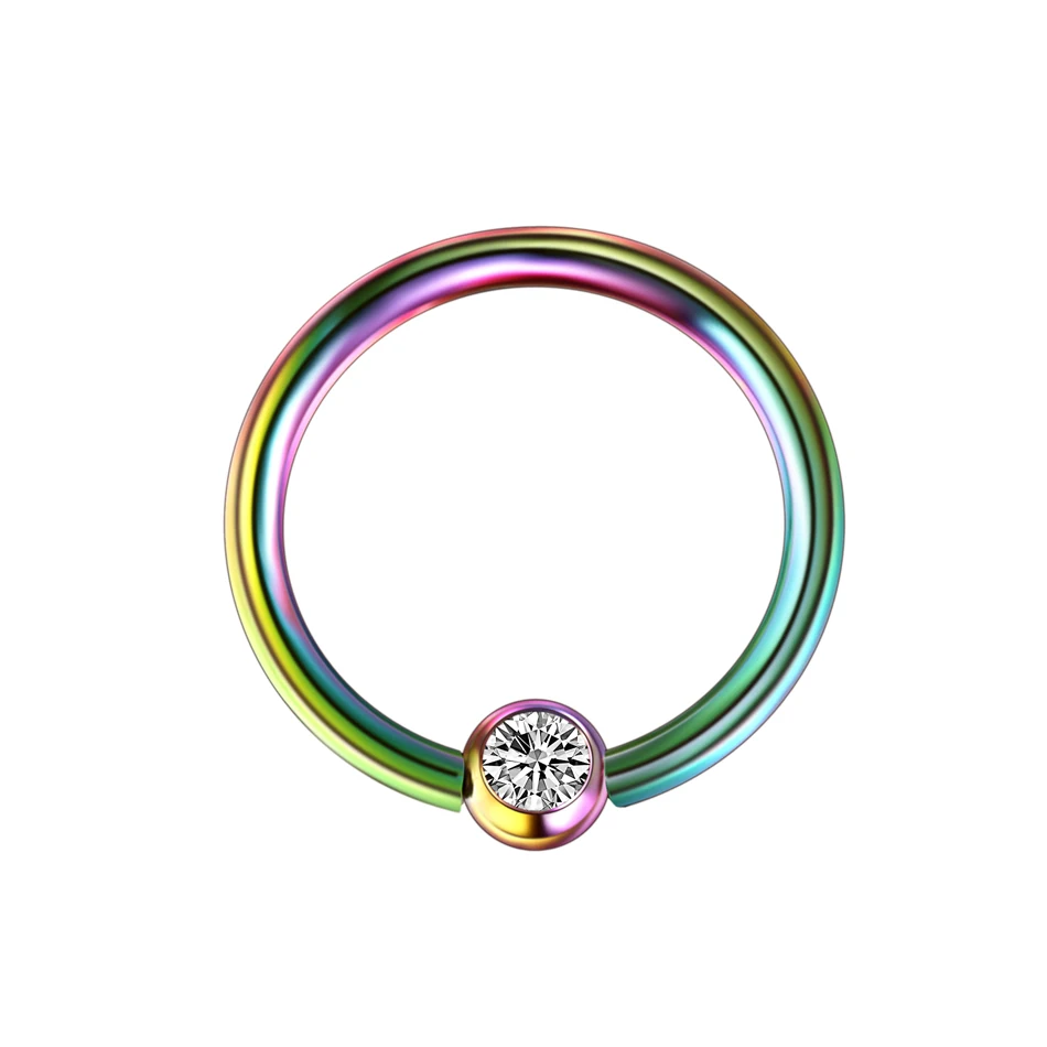 Rainbow 1 шт. титановое кольцо CBR для пирсинга BCR для сосков, губ, бровей, носа, хрустальное кольцо Daith Rook, Ушная перегородка, спираль, трагус, пирсинг 16 г - Окраска металла: Rainbow