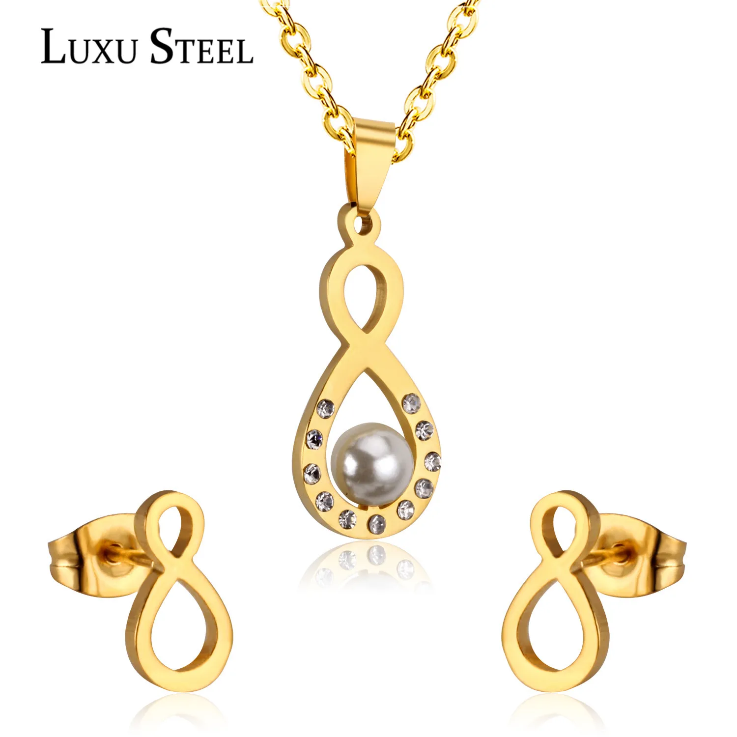 Комплект ювелирных украшений LUXUSTEEL серьги из искусственного жемчуга нержавеющей