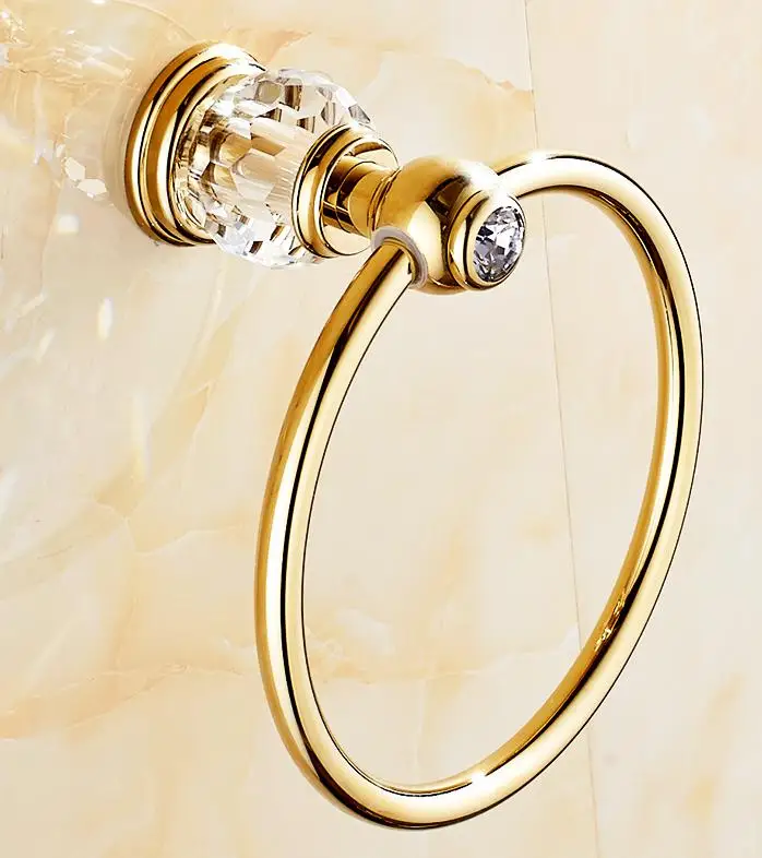 towel ring Европейские роскошные золотые хрустальные латунные аксессуары для ванной комнаты, аксессуары для ванной комнаты, набор золотых мыльниц, держатель для бумажных полотенец, отправка из России - Цвет: towel ring