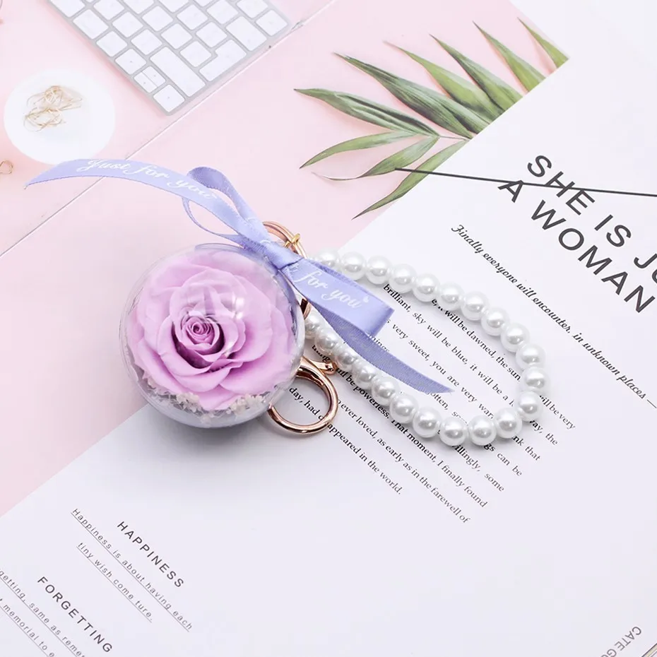 mini key link purple Новая Красавица и Чудовище Роза, Роза в стеклянном куполе, красная роза, сохраненная Роза, Belle Rose, специальный романтический подарок на день рождения - Цвет: mini key link purple