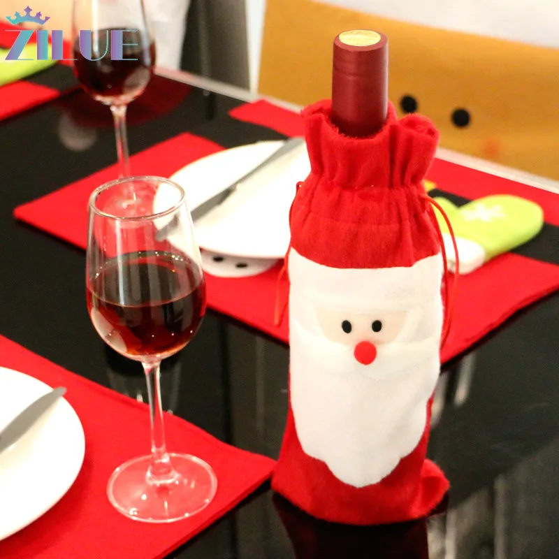 

Zilue 2pcs Christmas Decoration Santa Claus Wine Bottle Cover Gift Santa Sack Bottle Hold Bag Snowman Xmas Decor Home Decoration
