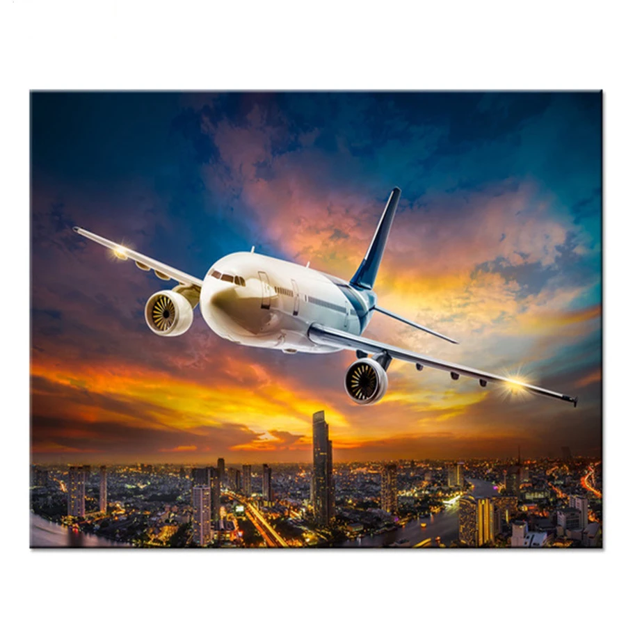 

City night plane diamond embroidery puzzles diamond painting sale for mosaic picture of rhinestones cross-stitch arts Z1010