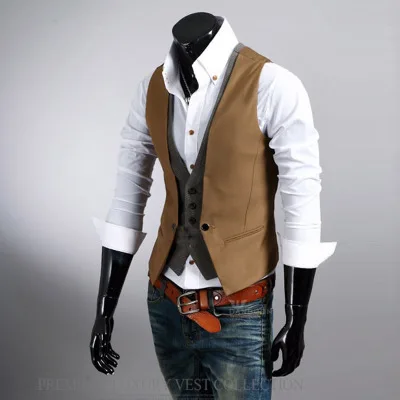 Новый Винтажный приталенный мужской жилет без рукавов повседневный костюм