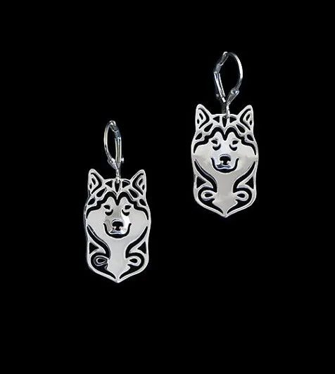

Alaskan Malamute Earring golden color plated mini dog Earing jewelry