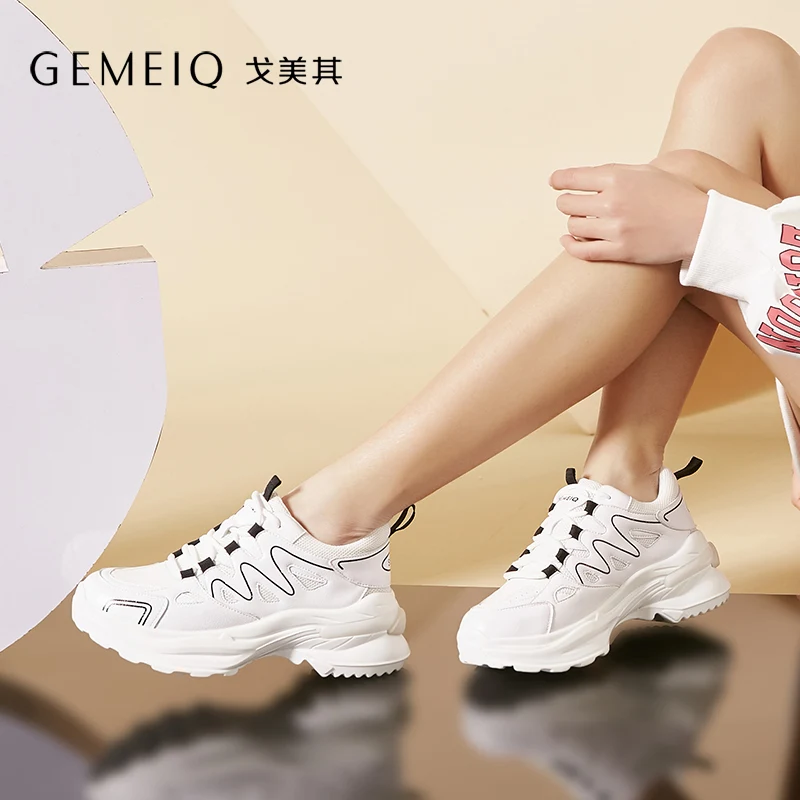 GEMEIQ/Новинка года, весенняя женская обувь для папы, Корейская версия, обувь на толстой платформе, сетчатая повседневная спортивная Белая обувь